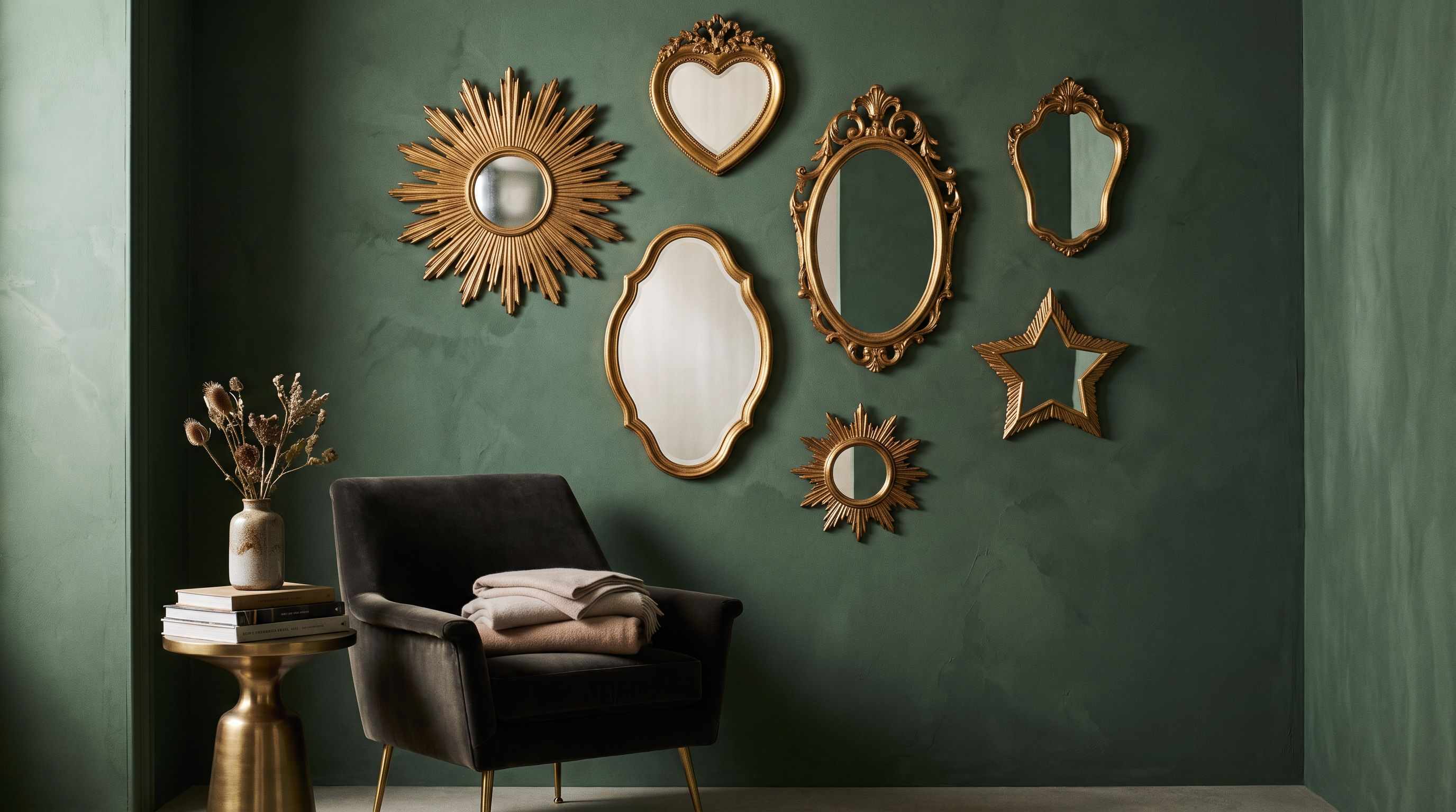 Miroir doré accroché dans un intérieur — Miroirs d’Or